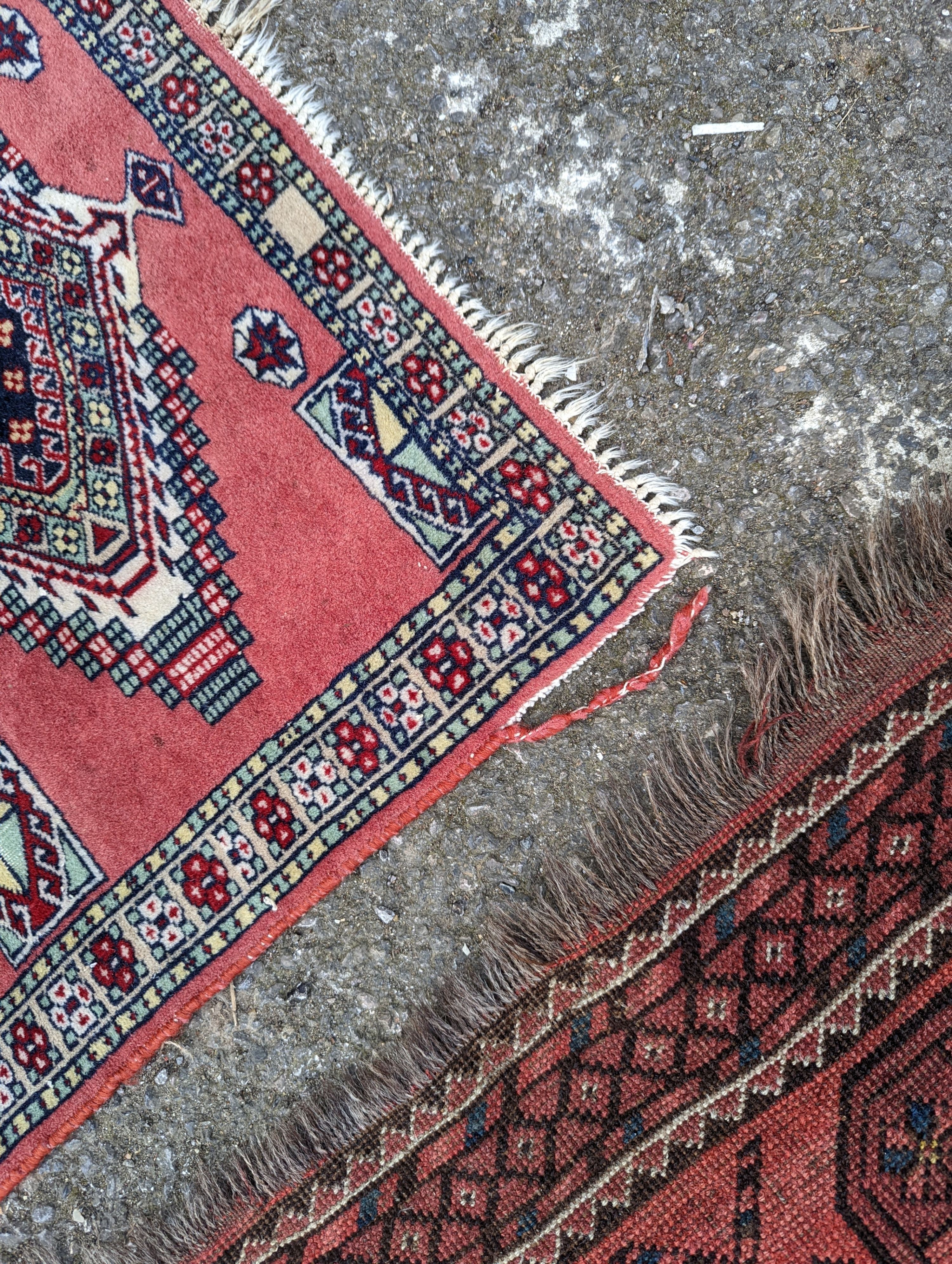 A North West Persian blue ground runner, 300 x 109 (worn and holed) a North West Persian rug, Bohara rug and mat